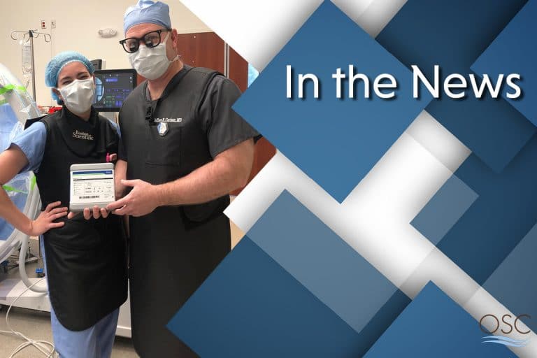 Dr. Jeffrey Carlson of OSC and Ashley Bennett of Boston Scientific in operating room before implanting the spinal cord stimulator at CVSC.